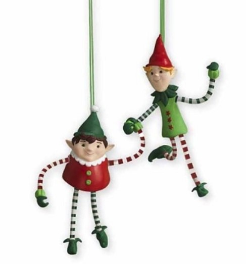 2011 Mischievous Hiding Elves - Bendable Arms & Legs - Set of 2 ornaments